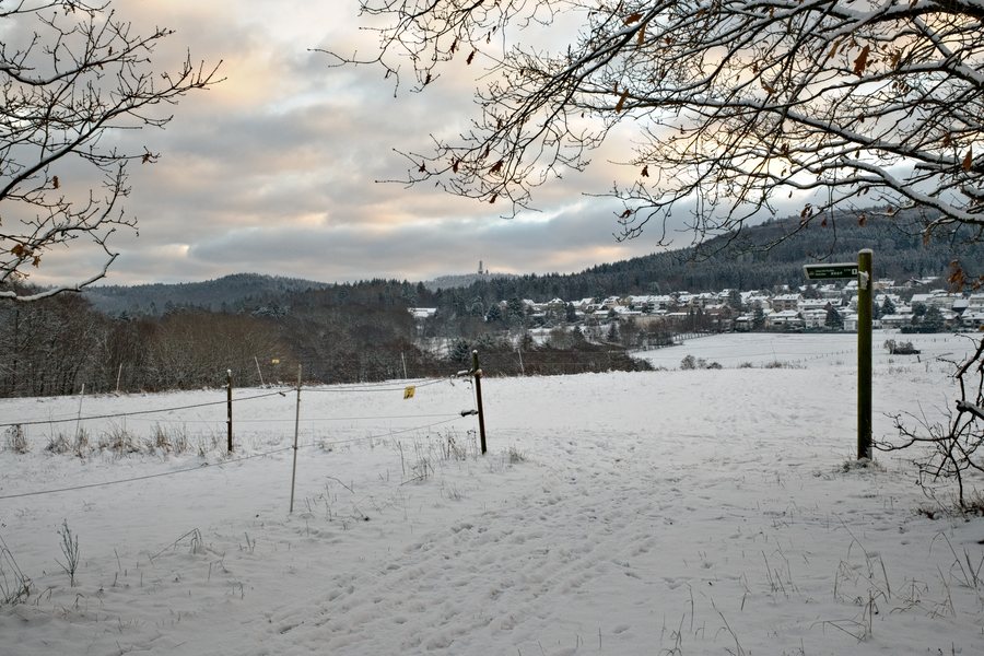 View of Glashütten, Taunus, Germany, with snow