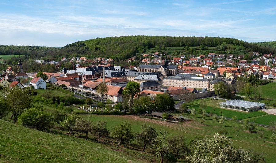 View of the JVA Ebrach and the monastery church of Kloster Ebrach