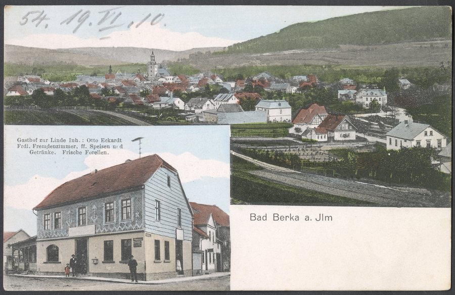 Bad Berka am Ilm, town view and Gasthof zur Linde, circa 1905