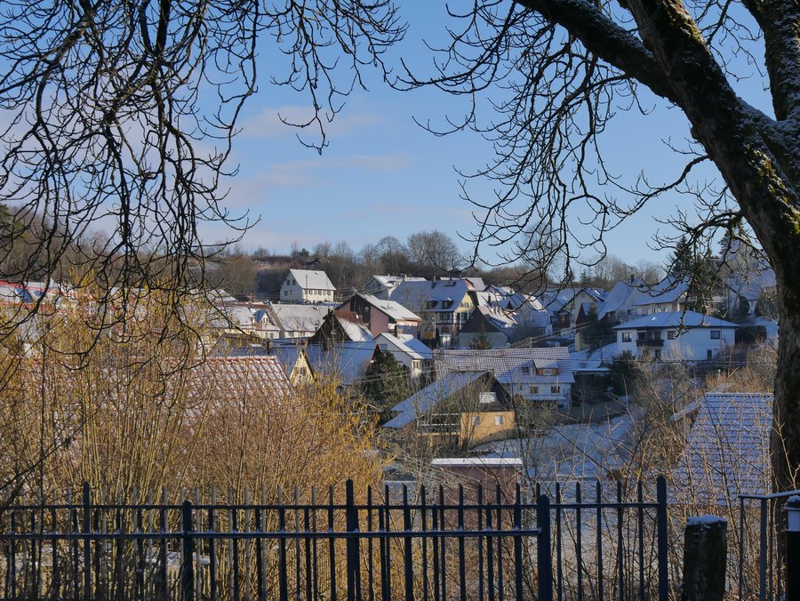View from the bridge towards Fluorn town hall