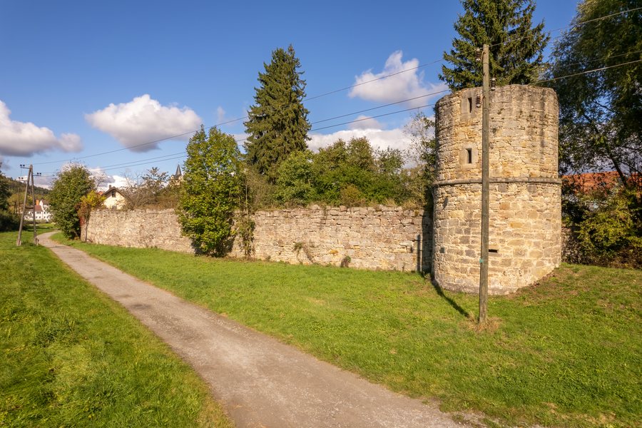 Aerial view of the city wall of Themar