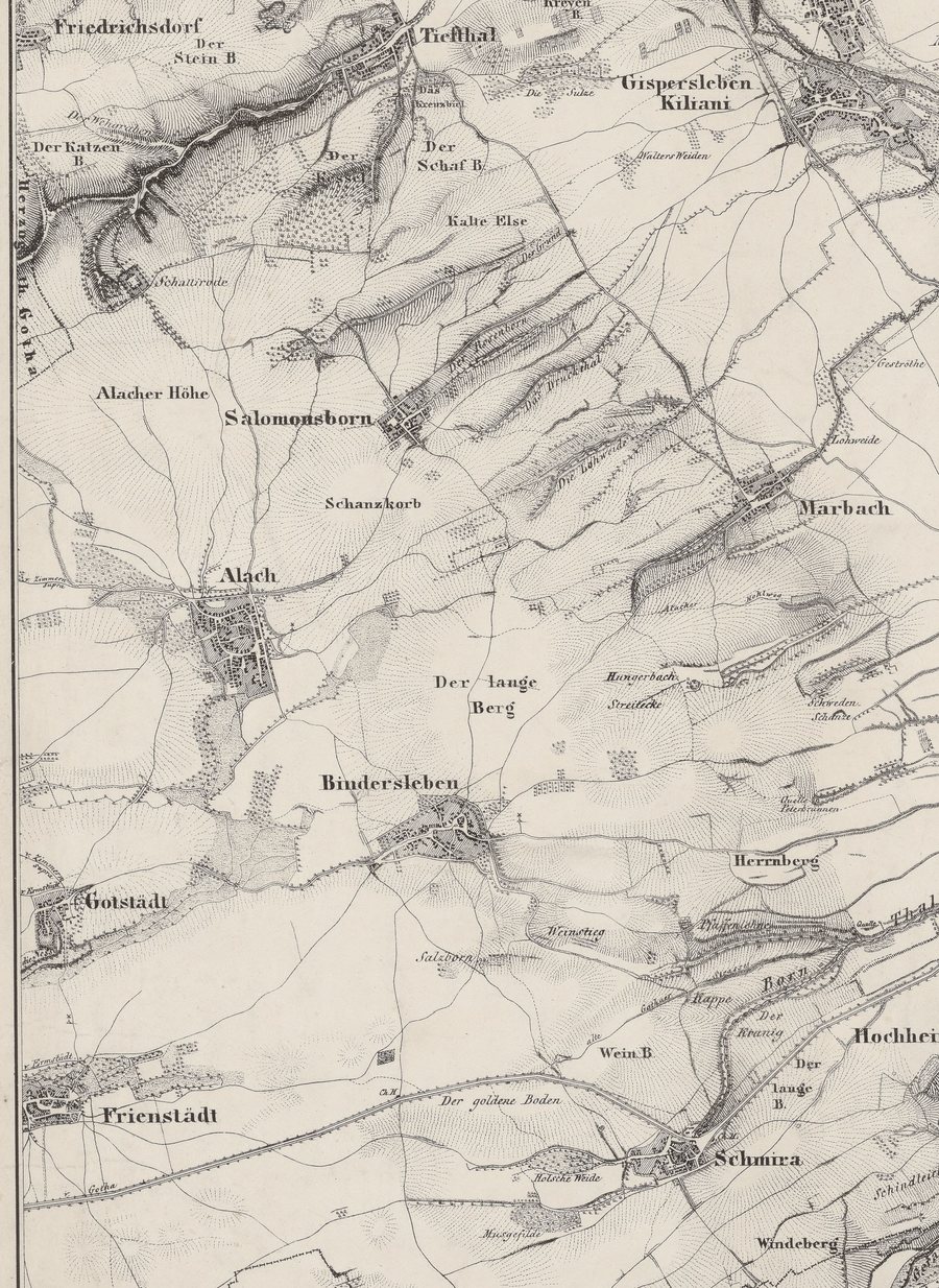 Historical map of the area around Erfurt, map section Alach