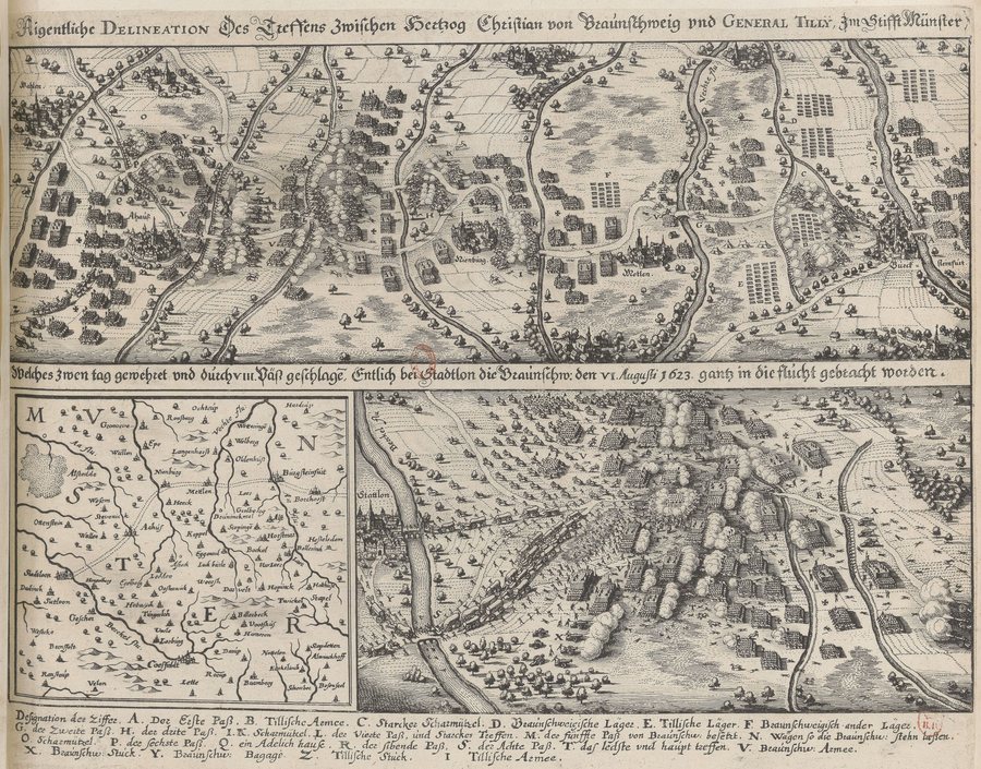 Aigentliche Delineation des Treffens zwischen Hertzog Christian von Braunschweig und General Tilly im Stifft Münster ... bei Stadtlon