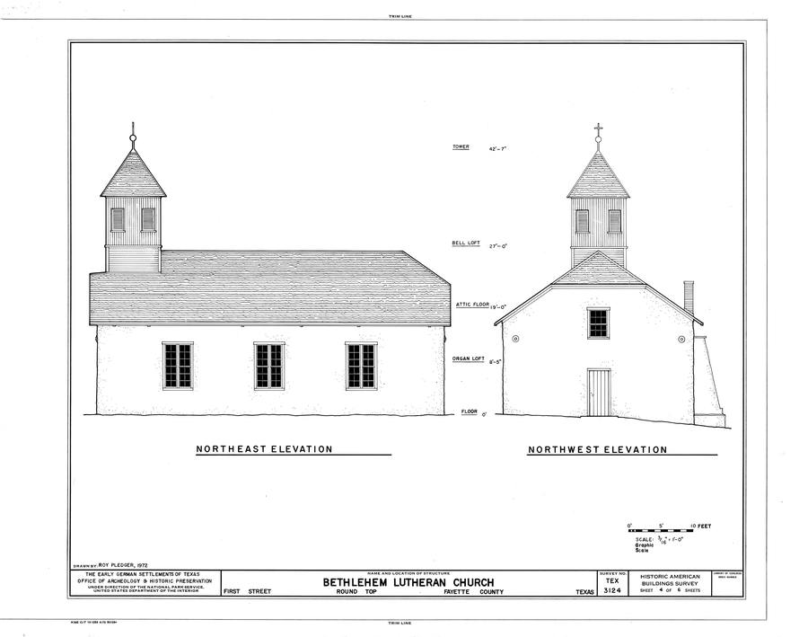 Bethlehem Lutheran Church an der White Street in Round Top, Fayette County, Texas