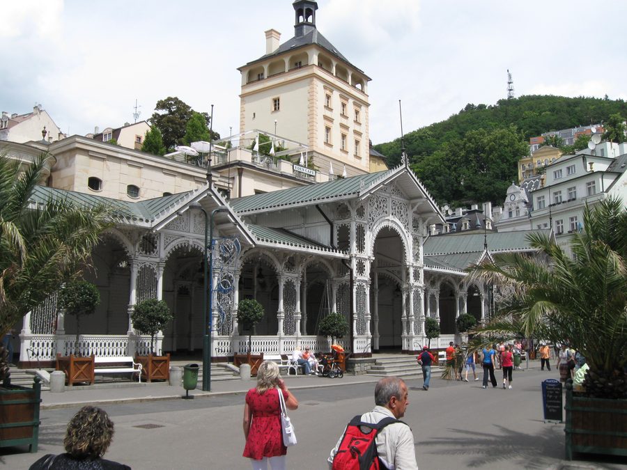 The Market Colonnade in Karlovy Vary with its ornate spa architecture.