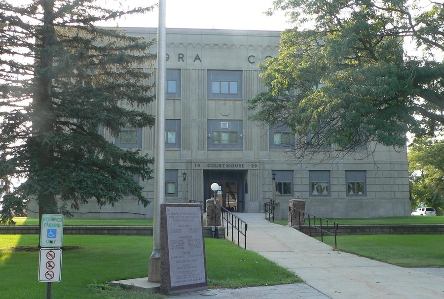 Aurora County Courthouse in Plankinton, South Dakota, viewed from the east