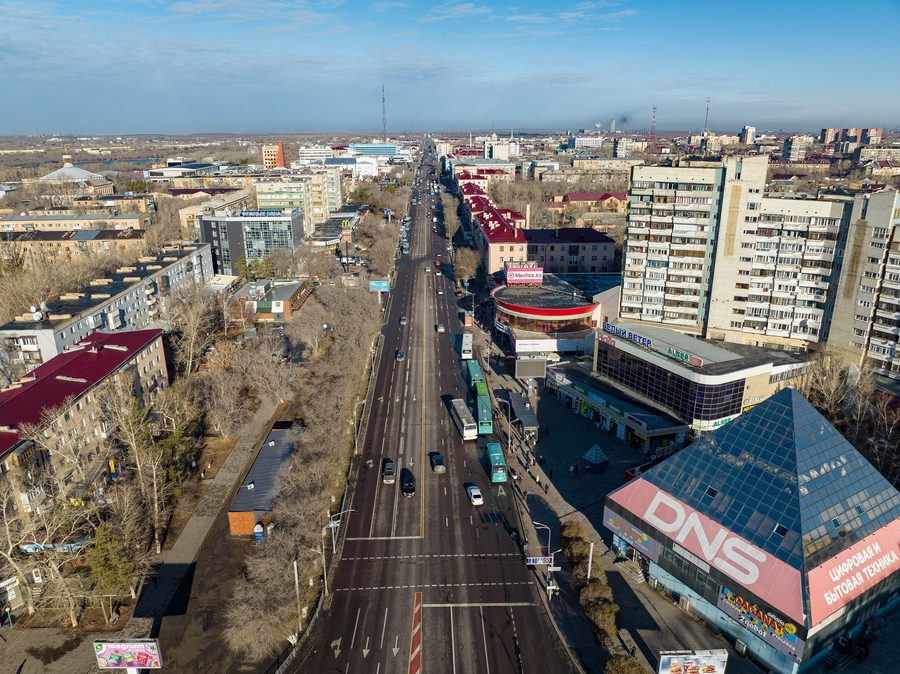 Città di Karaganda con vista sul viale Bukhar-Zhyrau