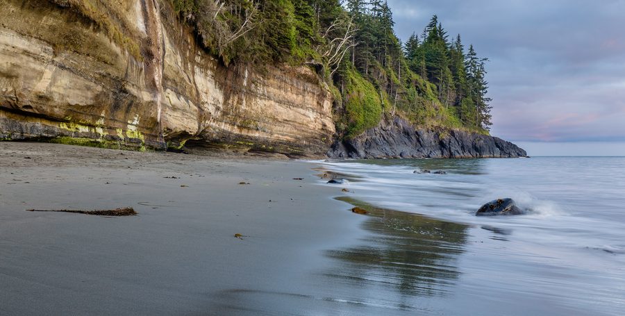 Sunset over Mystic Beach on Vancouver Island, British Columbia.