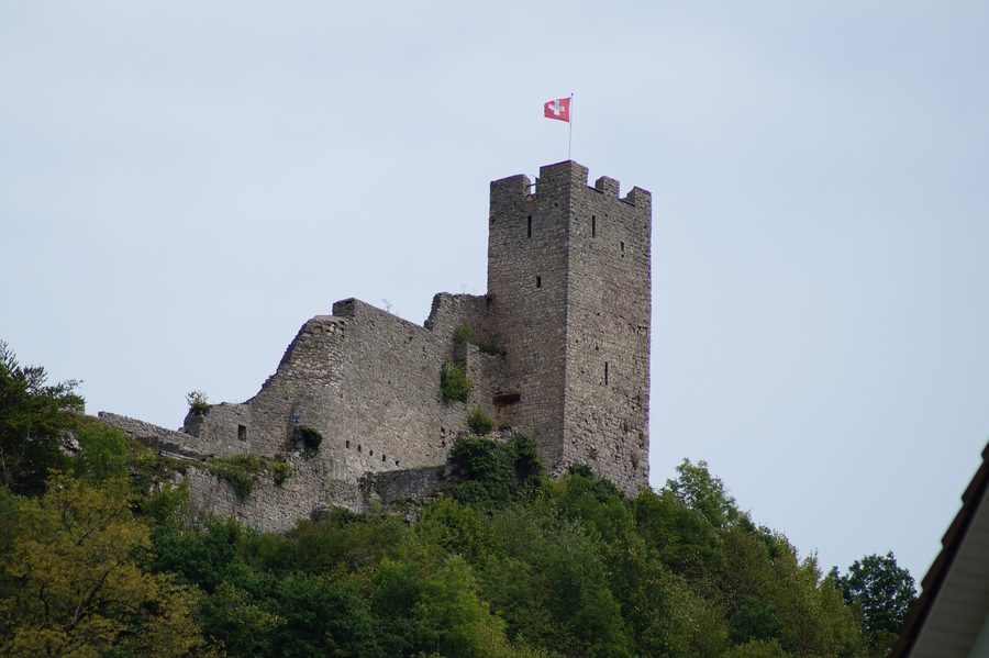 The ruins of Schloss Waldenburg on a hillside above the village.