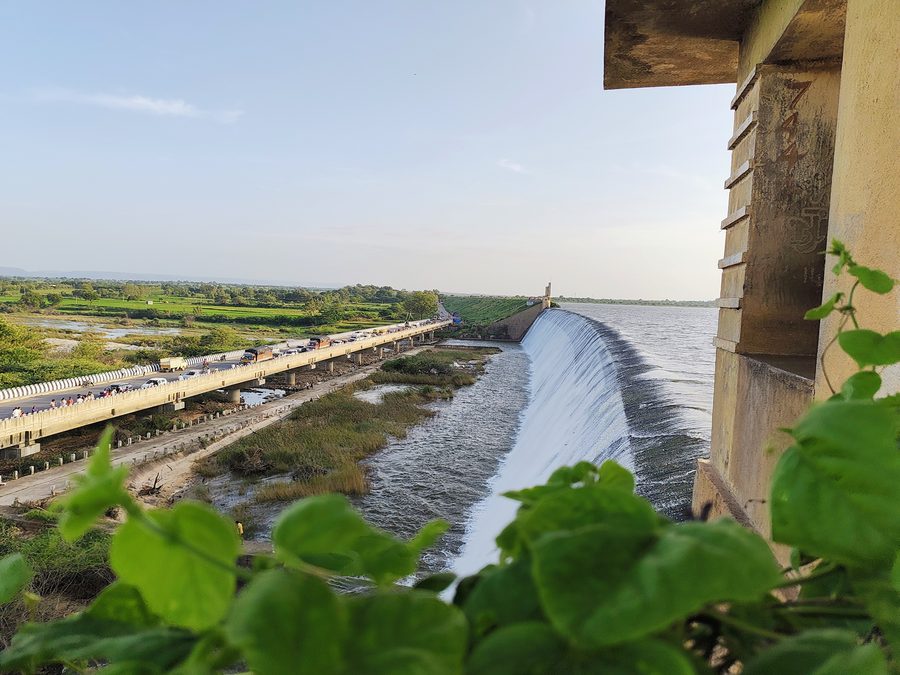 Dindi-Reservoir am Srisailam Highway in Telangana, Indien