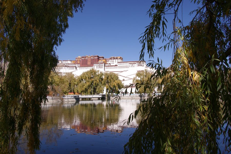 View of the Potala Palace from the park in Lhasa, Tibet