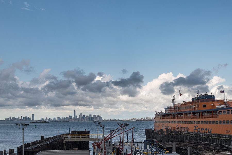 Staten Island Ferry and Manhattan skyline at St. George Terminal