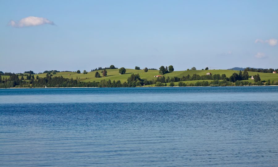 Blick von Osterreinen über den Forggensee in Richtung Nordosten