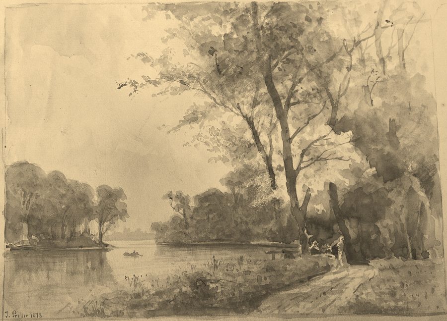 Disegno ad acquerello del Mühlenteich presso Varel-Obenstrohe del 1878.