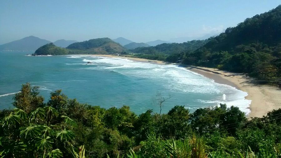 Vista sulla Praia Vermelha do Norte a Ubatuba, circondata dalla foresta atlantica