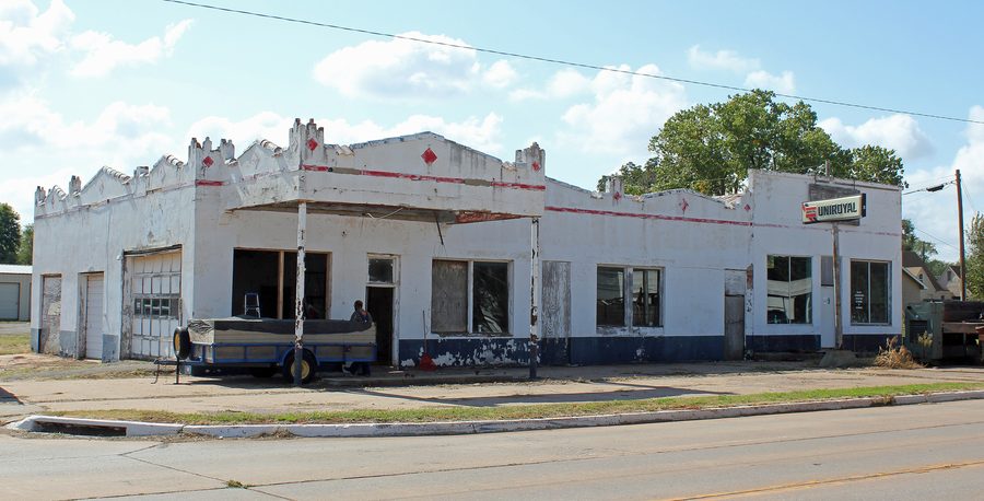 Storica Canute Service Station lungo la vecchia Route 66 a Canute, Oklahoma