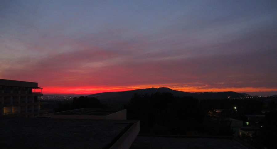 Sunset view from the Kibbutz Guesthouse Lavi in Lavi, Israel