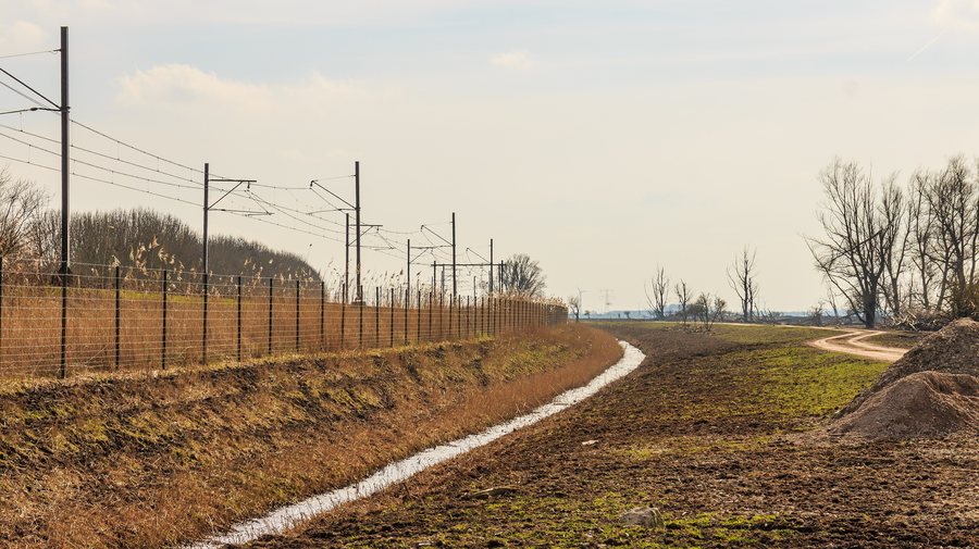 File:Spoorweg Lelystad-Almere door de Oostvaardersplassen.jpg