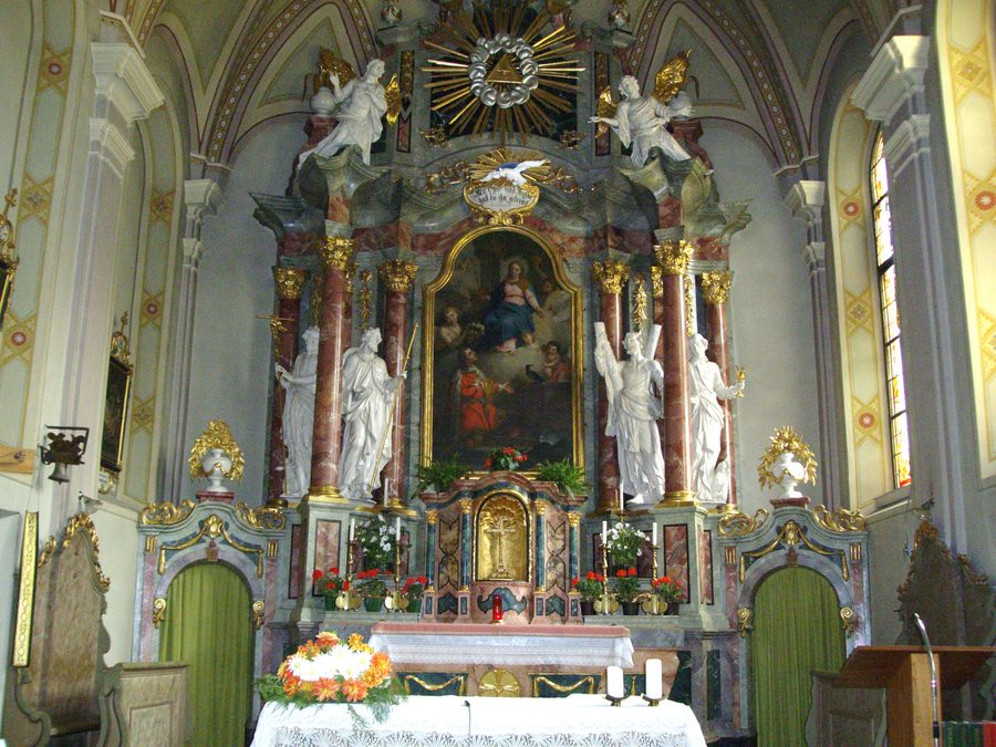 High altar inside St. Oswald parish church in Mauls, South Tyrol