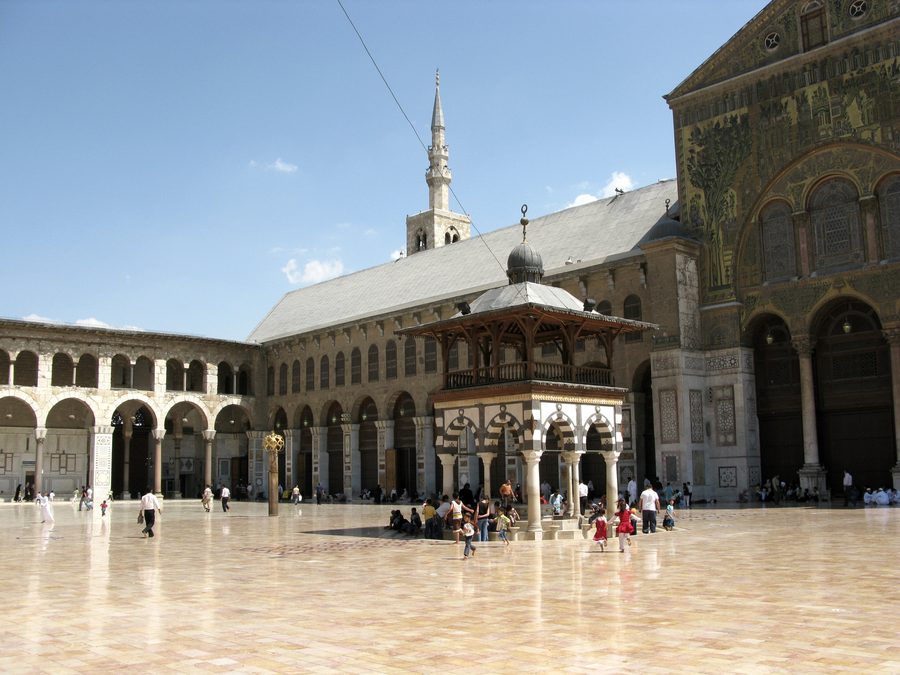 The courtyard of the Umayyad Mosque in Damascus.