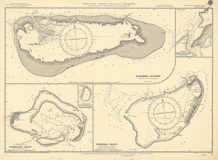 Carta nautica storica delle isole dell’Oceano Indiano a nord del Madagascar.