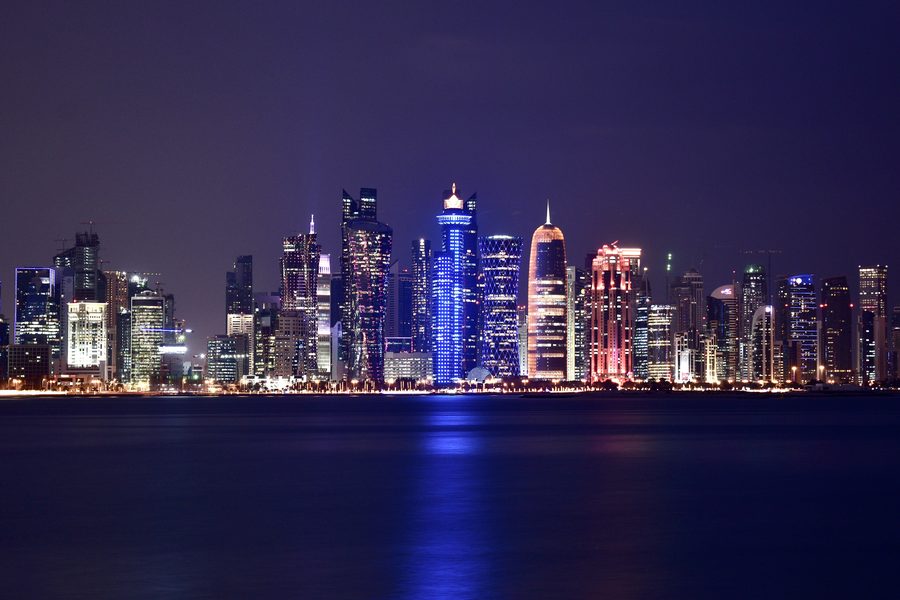 Doha West Bay skyline viewed from the Corniche.