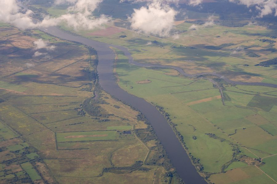 Aerial view of the Neman River between Lithuania and Kaliningrad Oblast