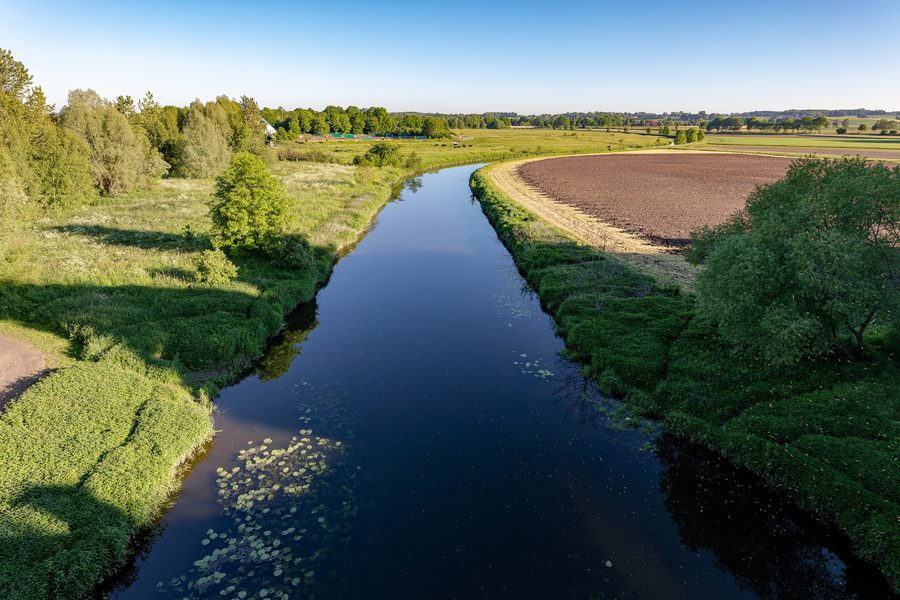 Blick von der Dreibogenbrücke auf die Stever in Olfen, Nordrhein-Westfalen