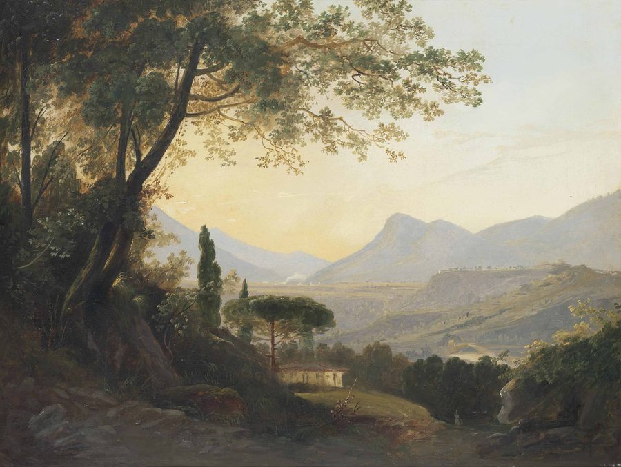 Paesaggio presso Subiaco nel Lazio con colline boscose