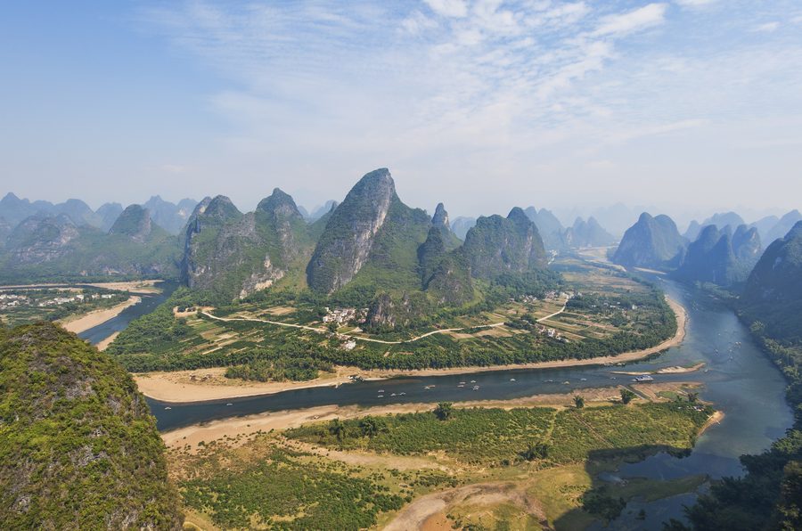 Karstberge am Li-Fluss bei Guilin und Yangshuo in Guangxi