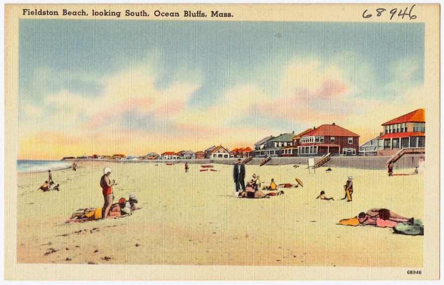 Fieldston Beach verso sud a Ocean Bluff, Marshfield, Massachusetts