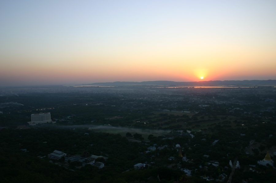 Sunset view from Mandalay Hill over Mandalay city.