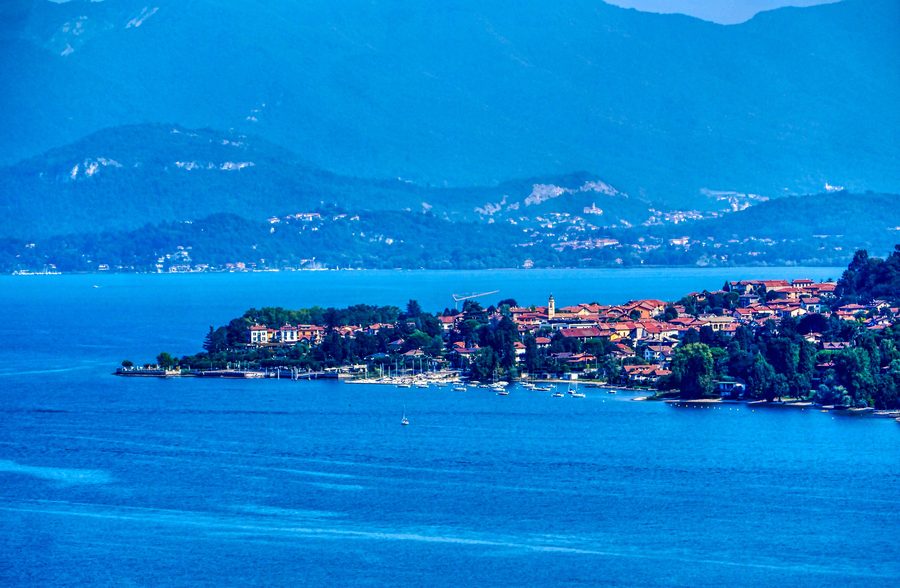 View to Lake Maggiore in Arona, Province of Novara, Piedmont, Italy