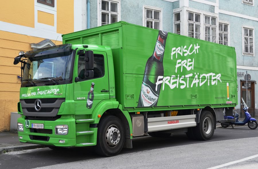 Autocarro della birra della Braucommune Freistadt in Alta Austria