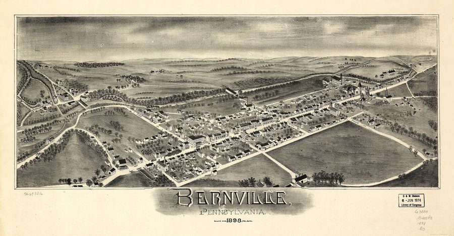 Veduta a volo d'uccello di Bernville, contea di Berks, Pennsylvania, nel 1898