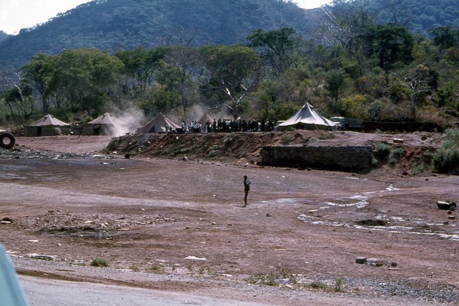 Historic view of the Cabora Bassa construction area near Songo in Tete Province, Mozambique.