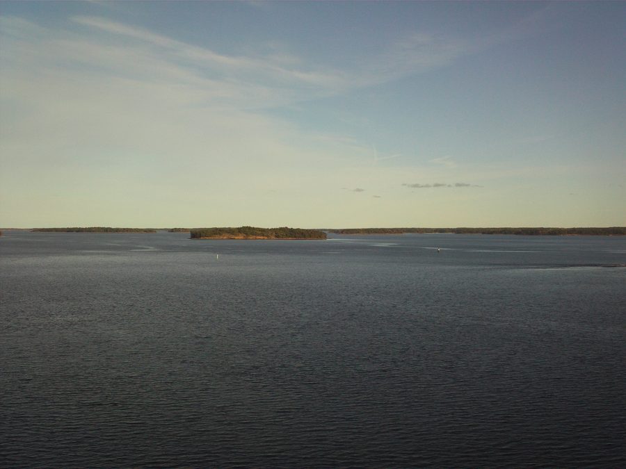 View from a ferry leaving Mariehamn into the Åland archipelago.