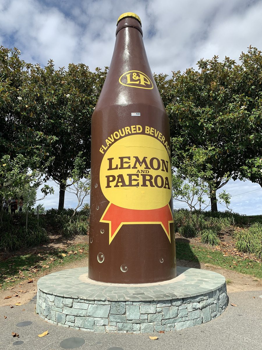 Large Lemon and Paeroa bottle landmark in Paeroa