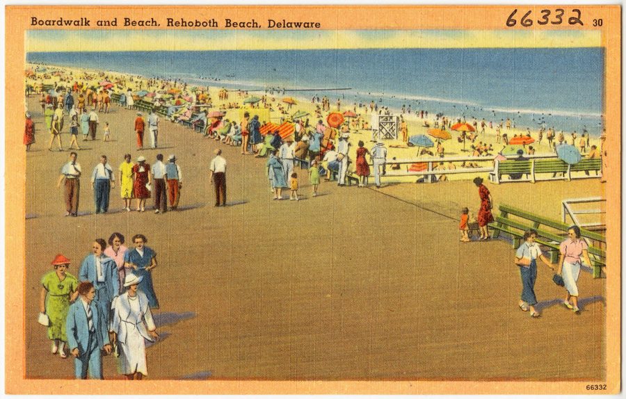 Boardwalk e spiaggia a Rehoboth Beach, Delaware