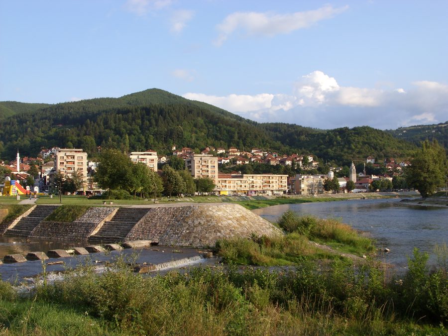 Panoramic view of Prijepolje on the Lim River in Serbia