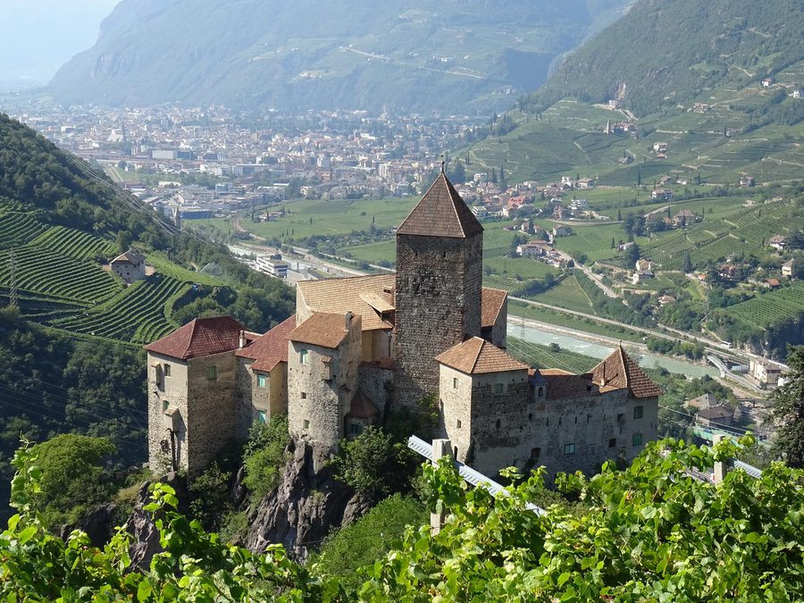 Karneid Castle, a medieval mountainside fortress in Karneid, South Tyrol, Italy