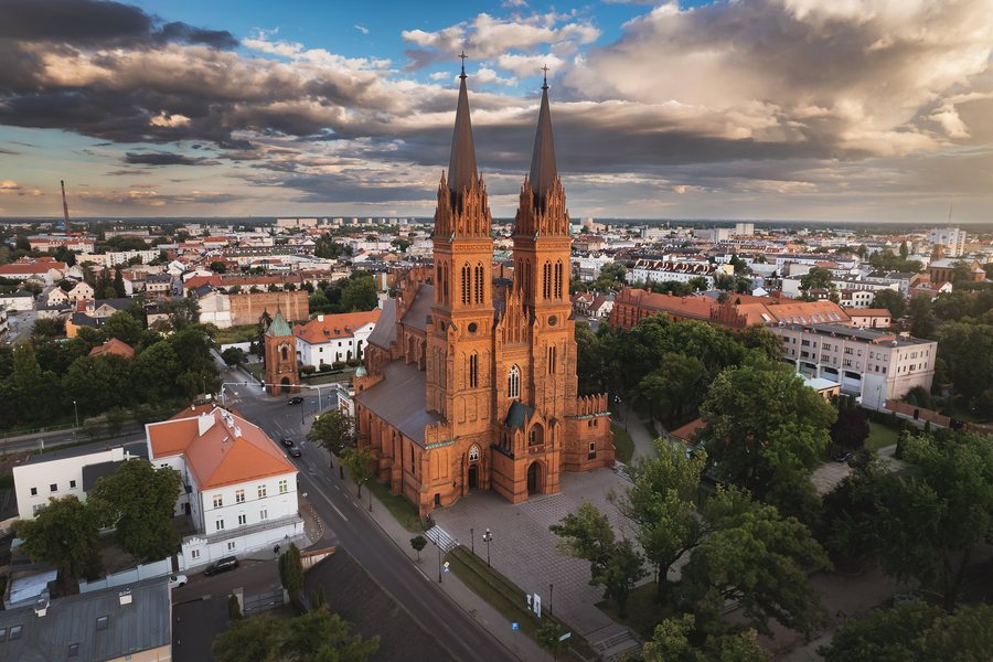 Cathedral Basilica of the Assumption of the Blessed Virgin Mary in Włocławek, aerial view