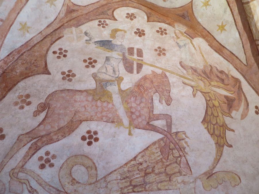 Historisches Fresko aus dem Jahr 1370 in der Kirche St. Georg in Pürgen