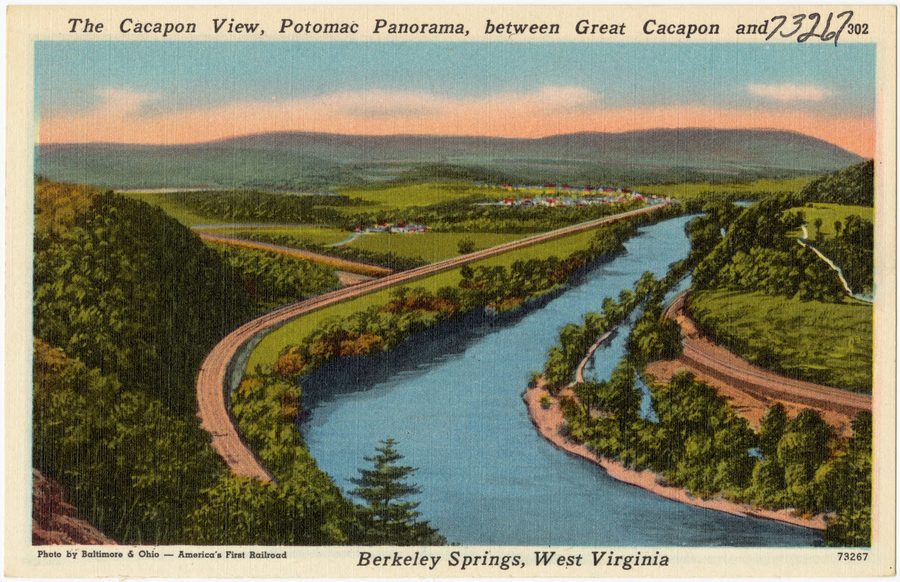 Panorama del Potomac tra Great Cacapon e Berkeley Springs nella contea di Morgan, West Virginia