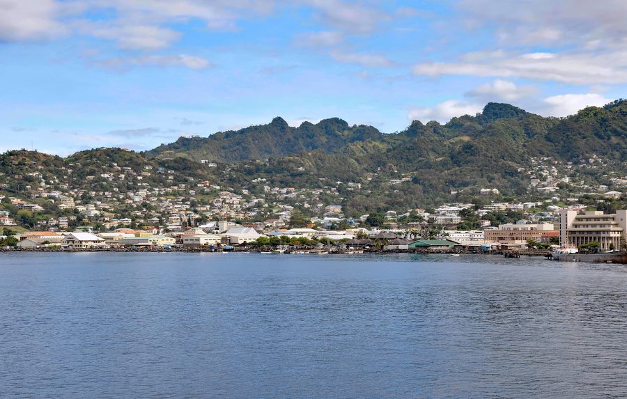View of Charlotte Amalie harbor and waterfront on St. Thomas in the U.S. Virgin Islands.