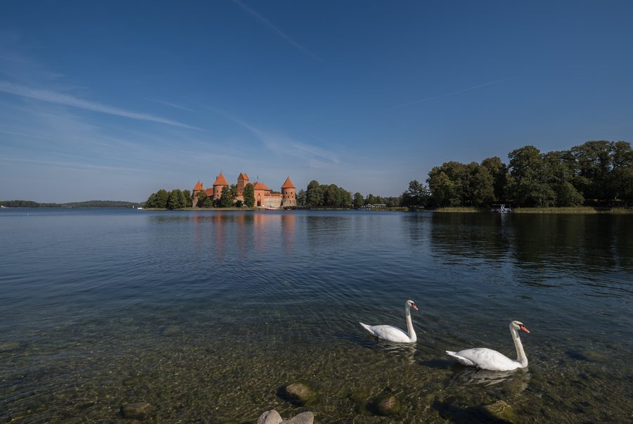 Die Trakai-Inselburg liegt auf einer Insel im Galvė-See in Litauen.