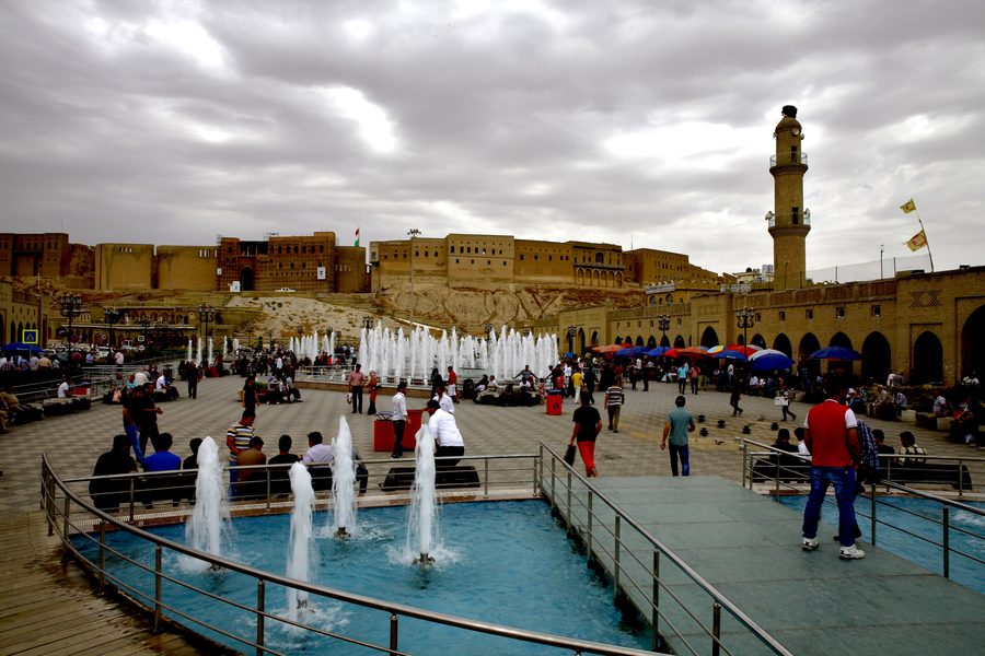 Erbil Citadel rising above the city in the Kurdistan Region of Iraq.
