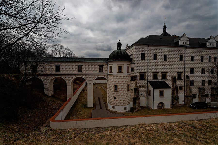 Architettura rinascimentale del castello di Pardubice, vista dalle mura del castello