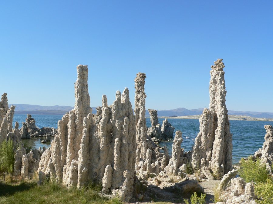 Colonne di tufo calcareo emergono dal Mono Lake in California.