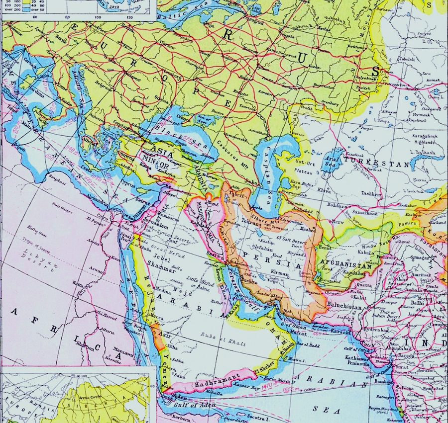 Mappa dell’Asia occidentale e dell’Europa orientale intorno al 1920.